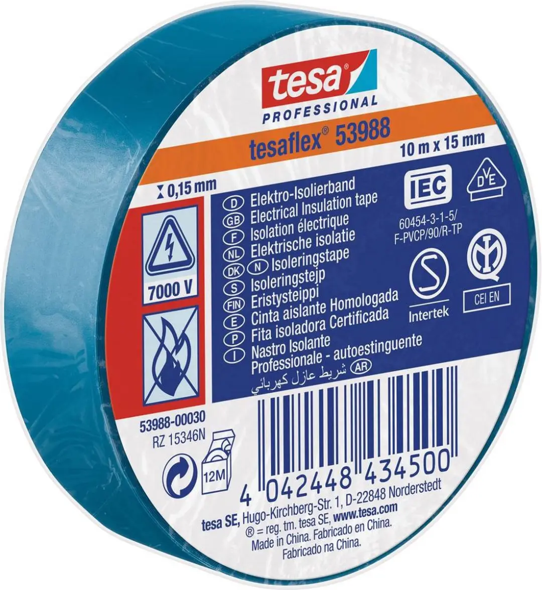 Tesa 53988-00030-00 Isolatietape Blauw 10m x 15mm
