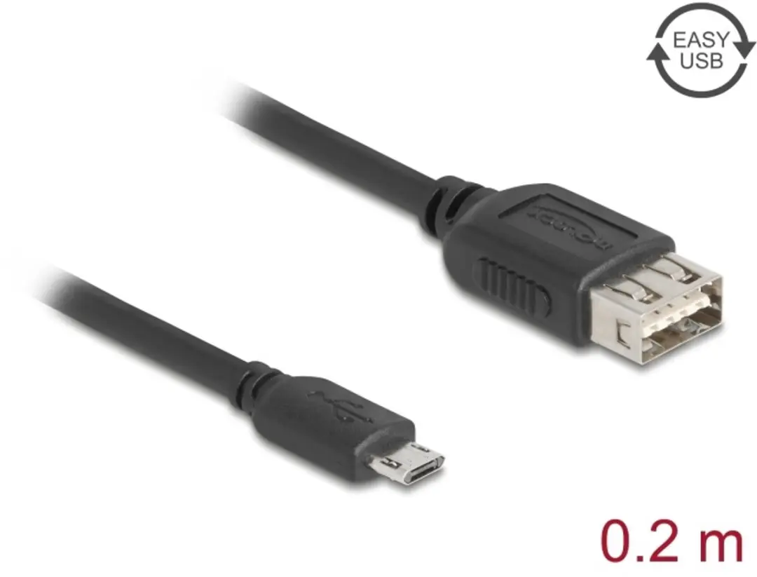 Delock USB 2.0 Kabel Micro-B naar Type-A 0,2m - Zwart