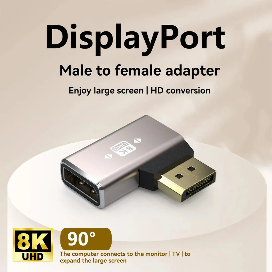 NÖRDIC DP-404 DisplayPort Haakse Adapter - Male naar Female 8K60Hz - Grijs