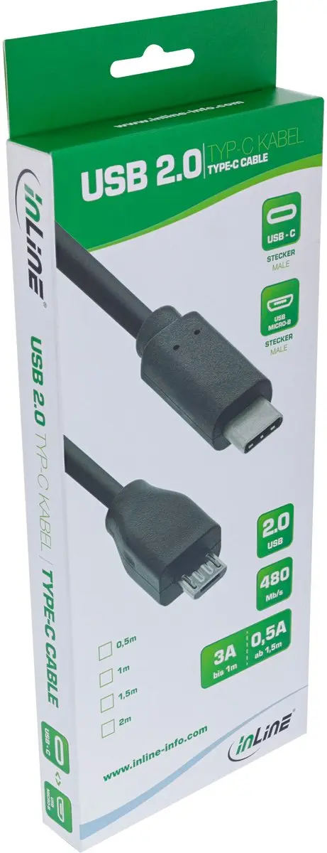 InLine USB-C naar USB Micro-B Kabel 2m - USB 2.0 - Zwart