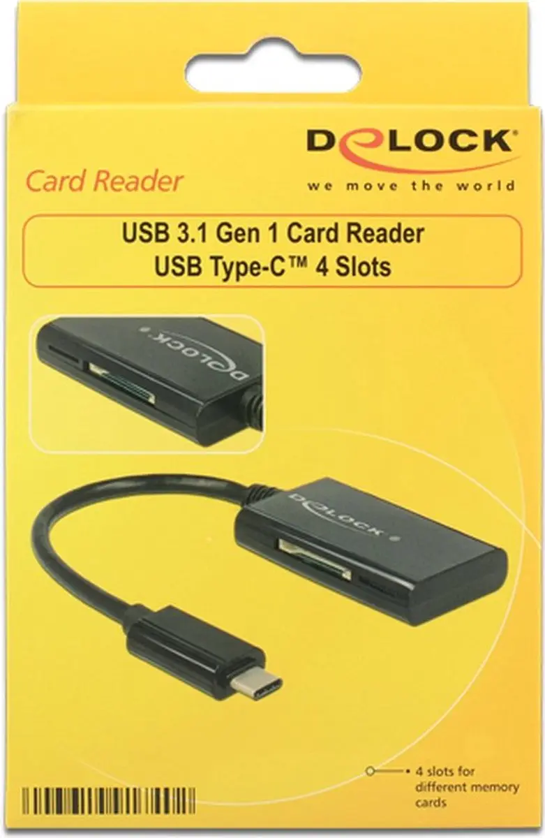 Delock 91740 USB-C Kaartlezer - 4 Sleuven - USB 3.2 Gen 1 - Zwart