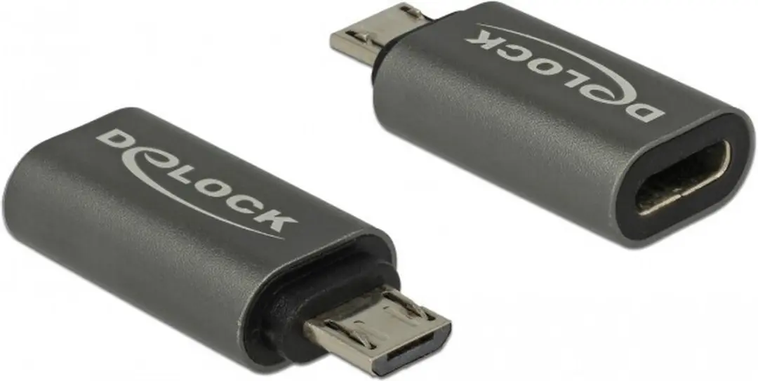 Delock USB 2.0 Micro-B naar USB-C Adapter - Antraciet