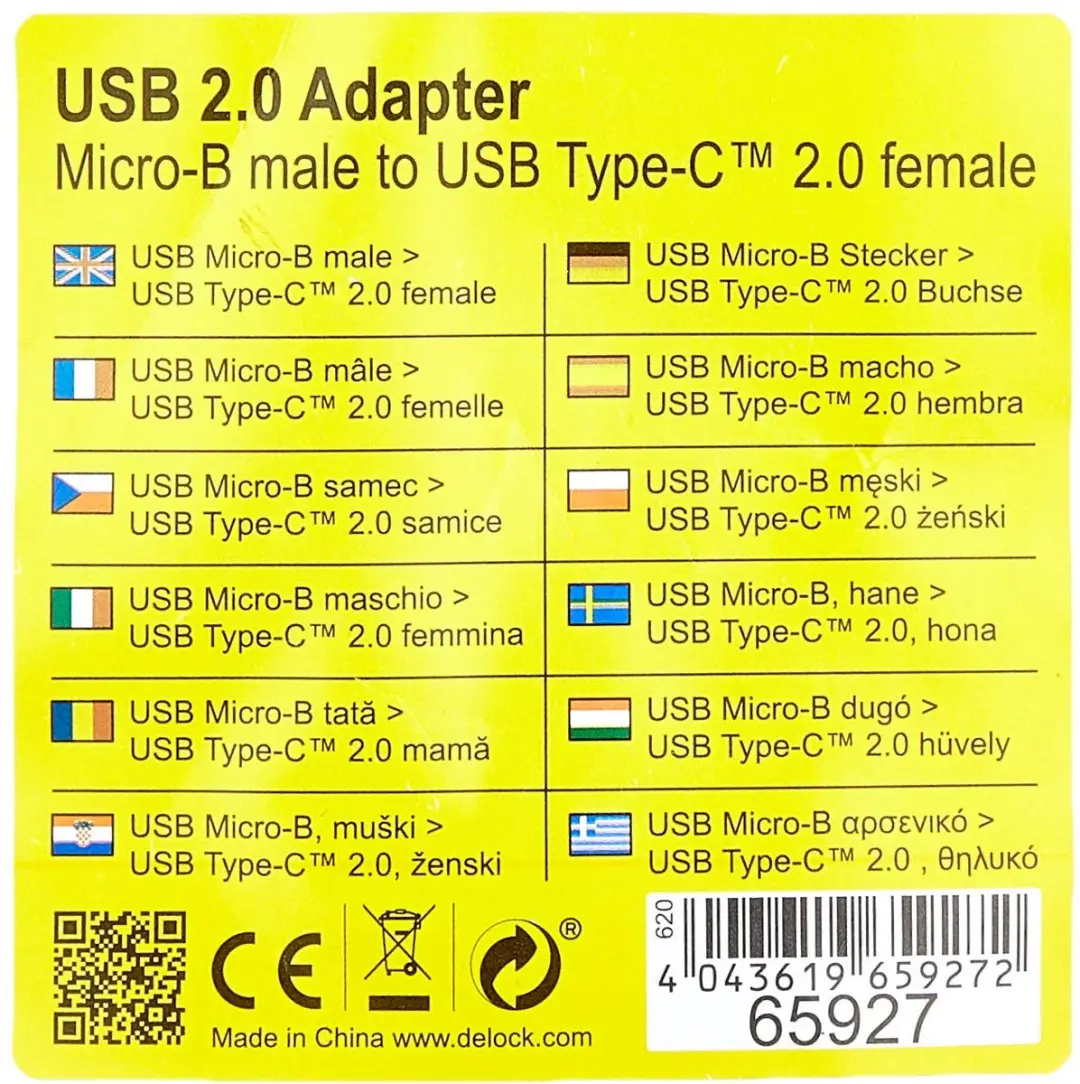 Delock USB 2.0 Micro-B naar USB-C Adapter - Antraciet