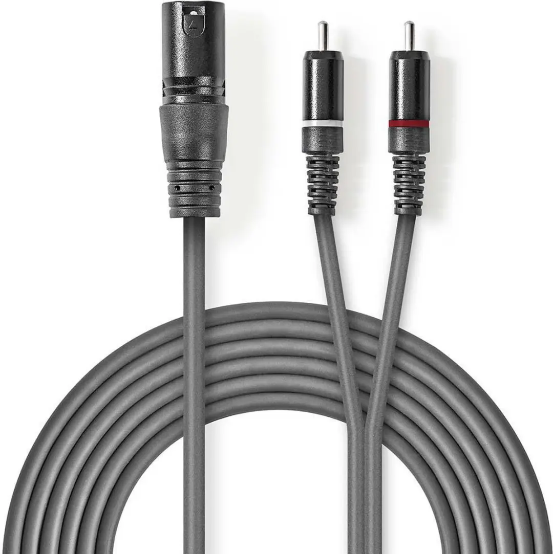 Nedis Gebalanceerde Audiokabel XLR 3-Pins naar 2x RCA - 3m - Donkergrijs