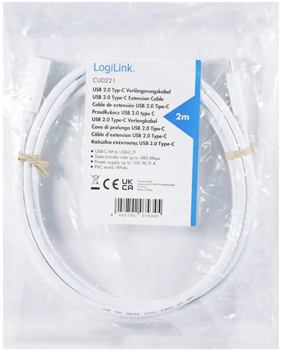 Logilink USB-C Kabel CU0221 USB 2.0 - 2m - Wit