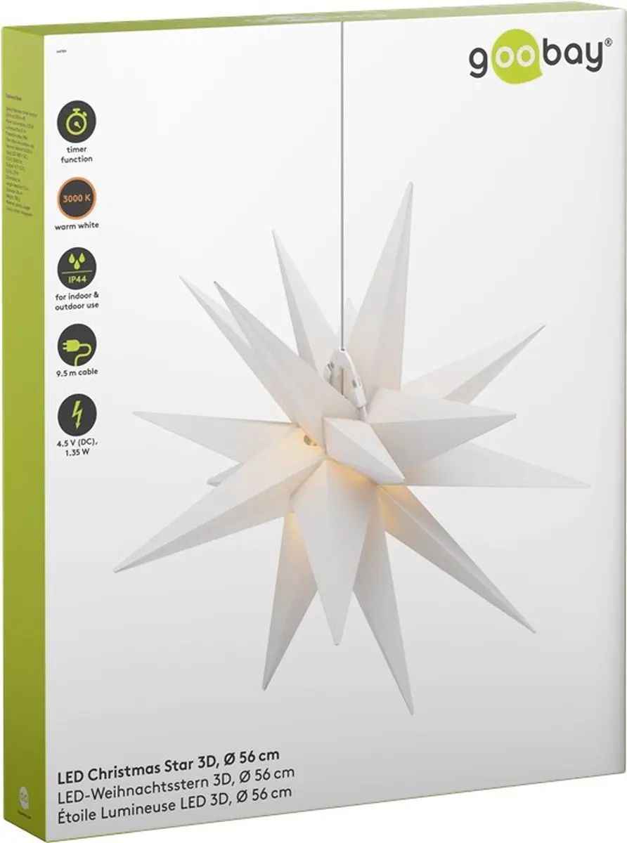 Goobay LED Kerstster 3D Ø56cm - Transparant/Wit