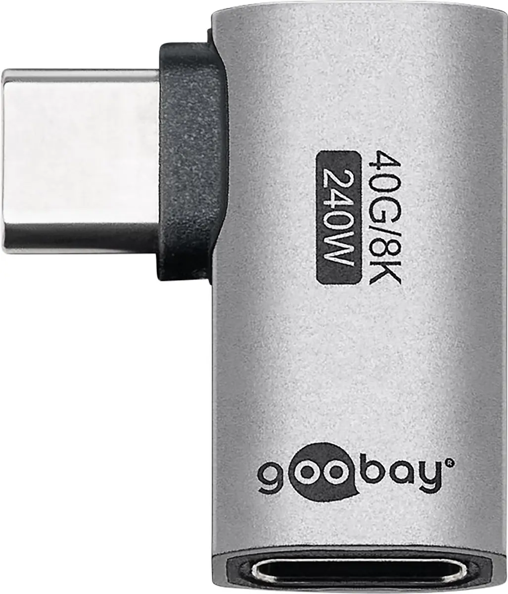 Goobay USB-C Haakse Adapter 74441 - USB4 40Gbps - 240W - 8K60Hz Grijs