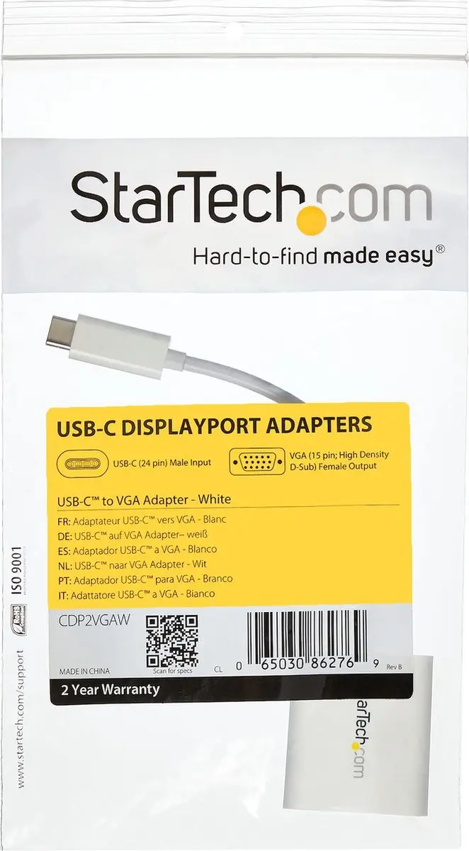 Startech USB-C naar VGA Adapter CDP2VGAW - Wit
