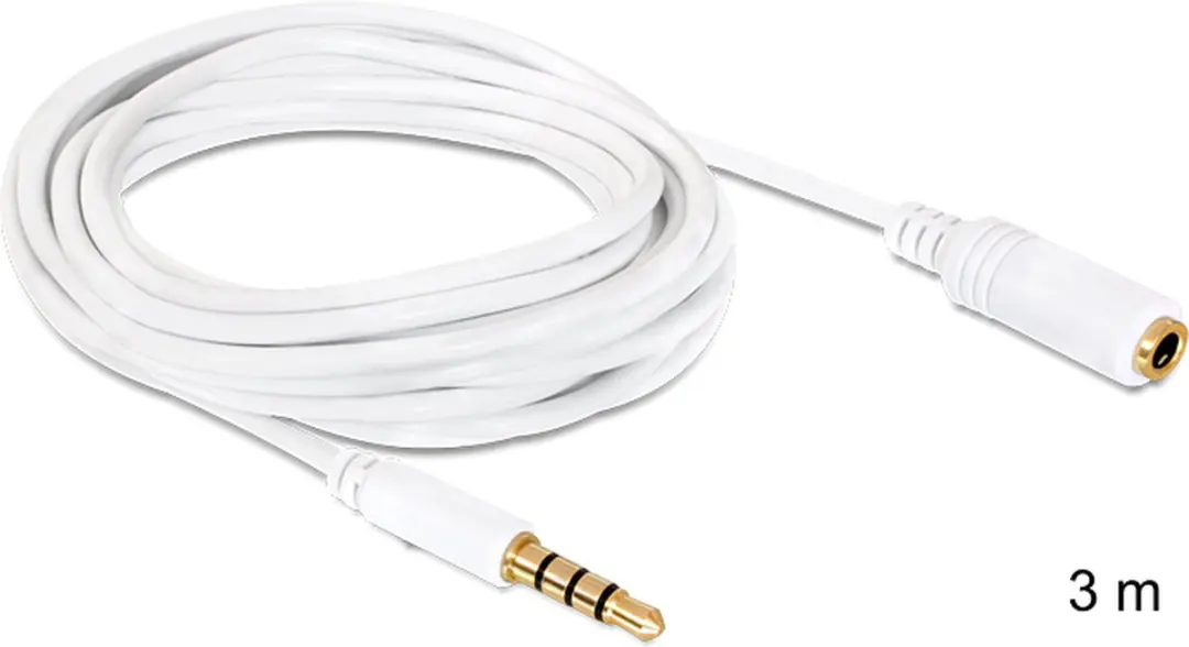 Delock 3,5mm Jack 4-polig Audio/Video Verlengkabel AWG24 - 3m - Wit