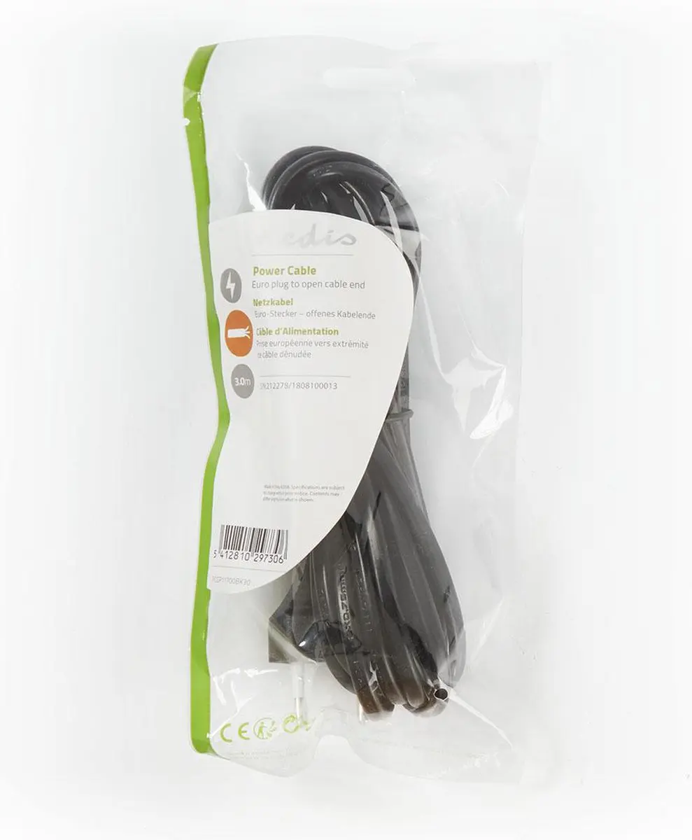 Nedis CEGL11700BK30 Stroomkabel 3.00m - Euro Male - Recht - Zwart