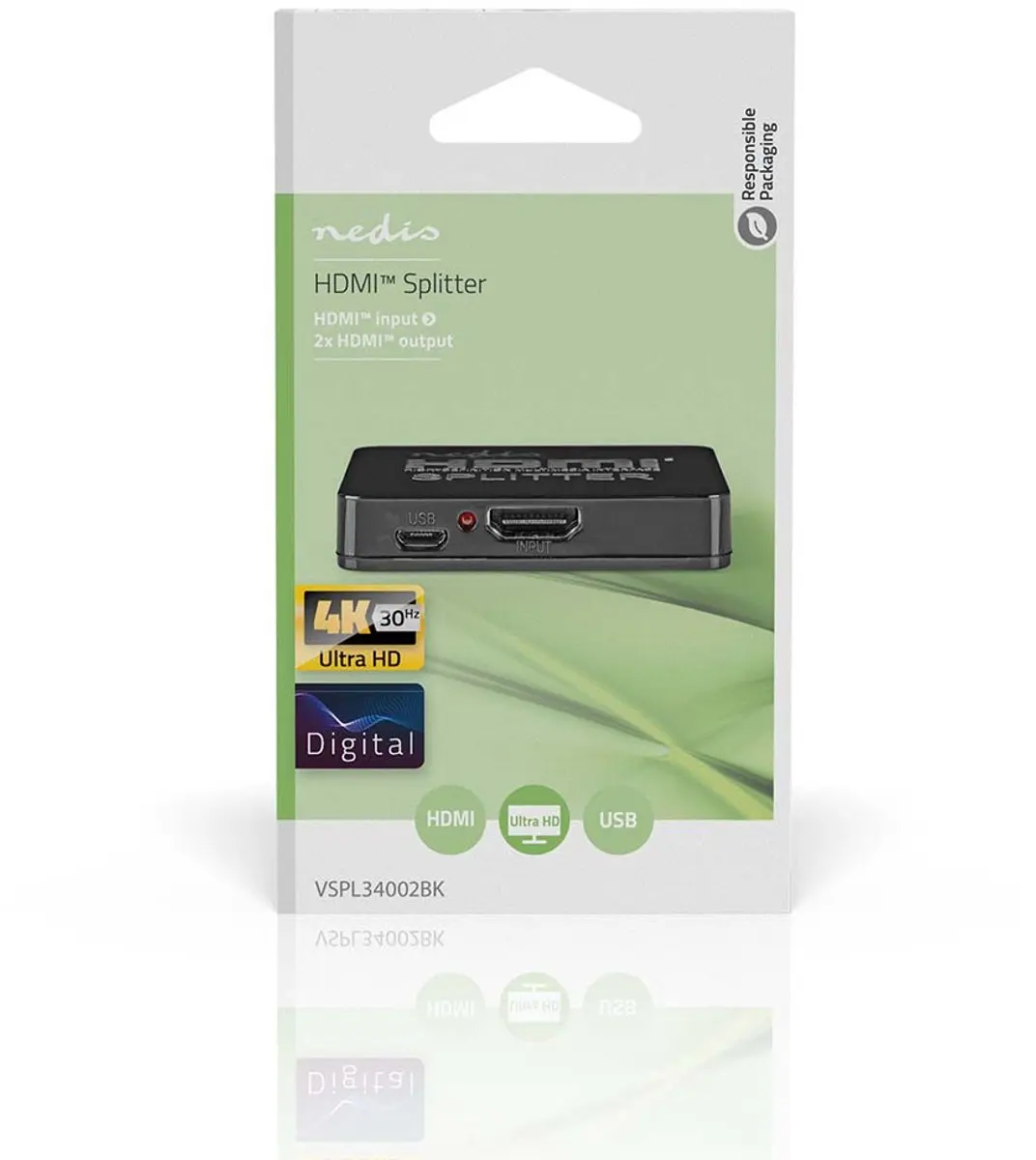 Nedis HDMI-Splitter VSPL34002BK - 2x HDMI Output - 4K@30Hz - Zwart