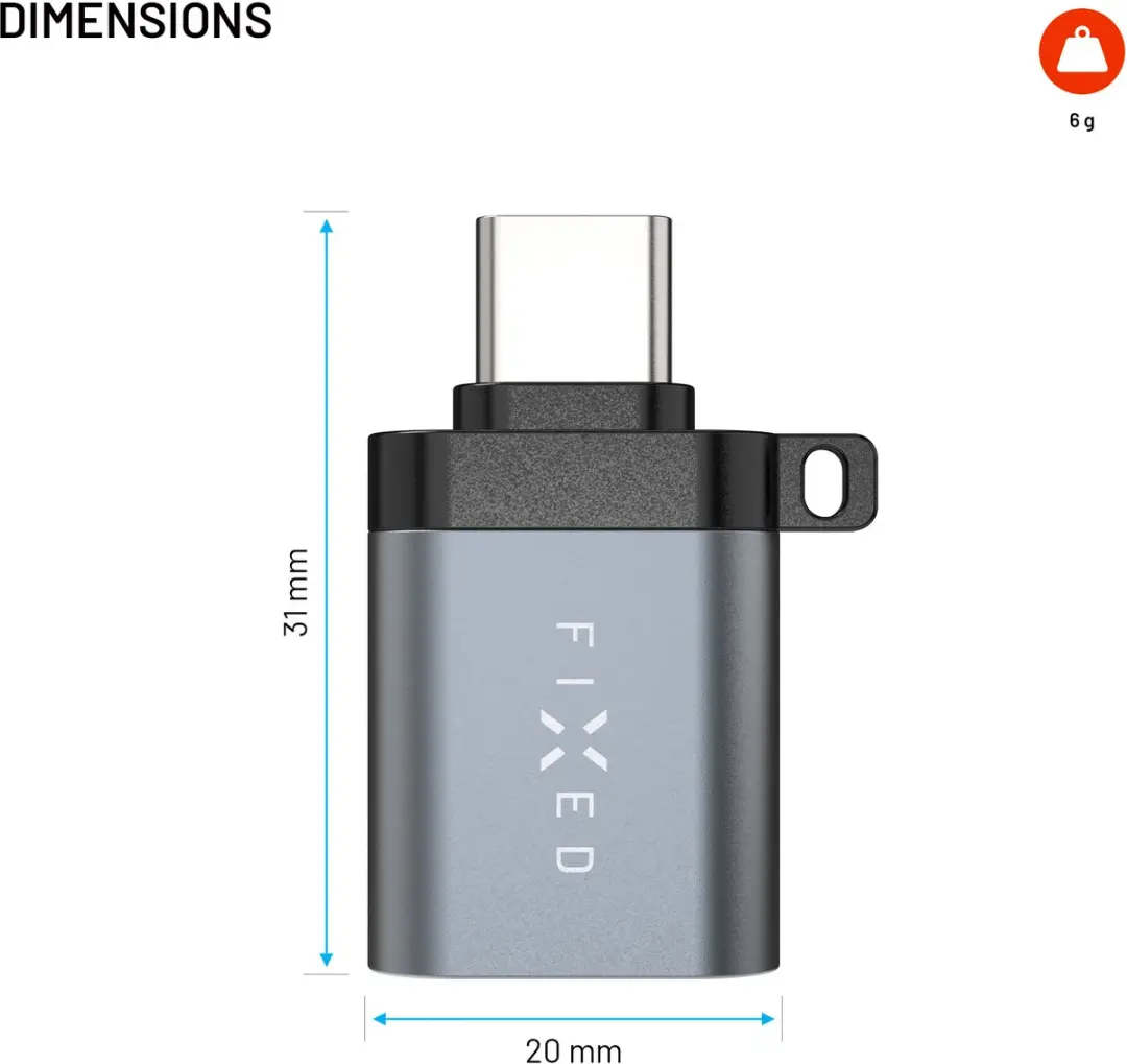 Fixed Link USB-C naar USB-A 3.0 Adapter - Grijs