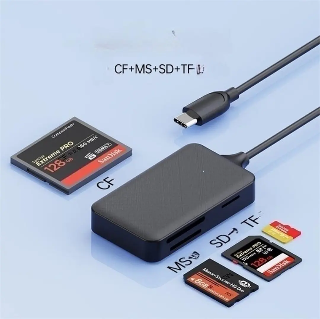 NÖRDIC CRD-055 USB-C Kaartlezer 4-in-1 - Zwart
