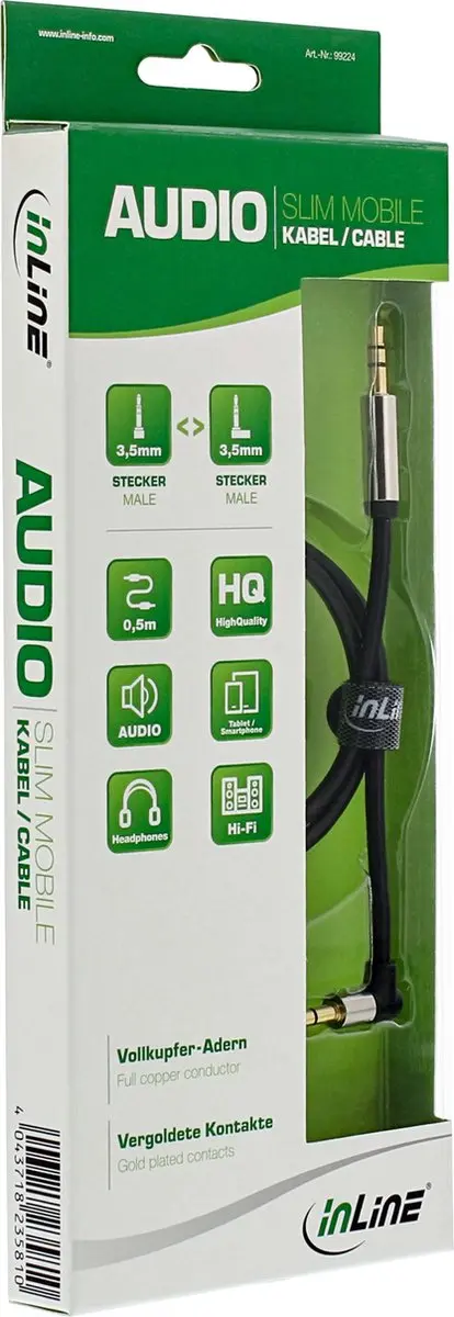 InLine 3,5mm Jack Stereo Audio Kabel - Haaks - 3m - Zwart