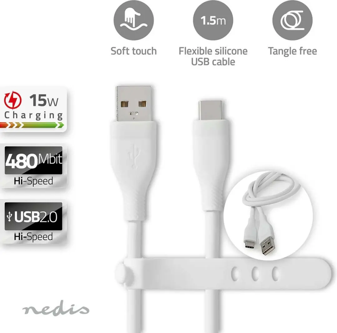 Nedis USB-A naar USB-C Kabel 1.5m - 15W 480Mbps - Wit