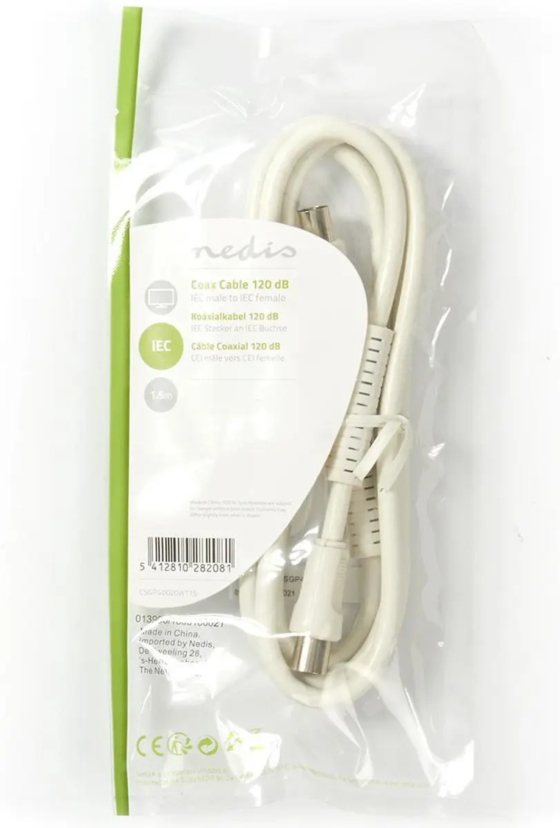Nedis Coaxkabel CSGP40020WT15 - 1,5m - 75 Ohm - Wit