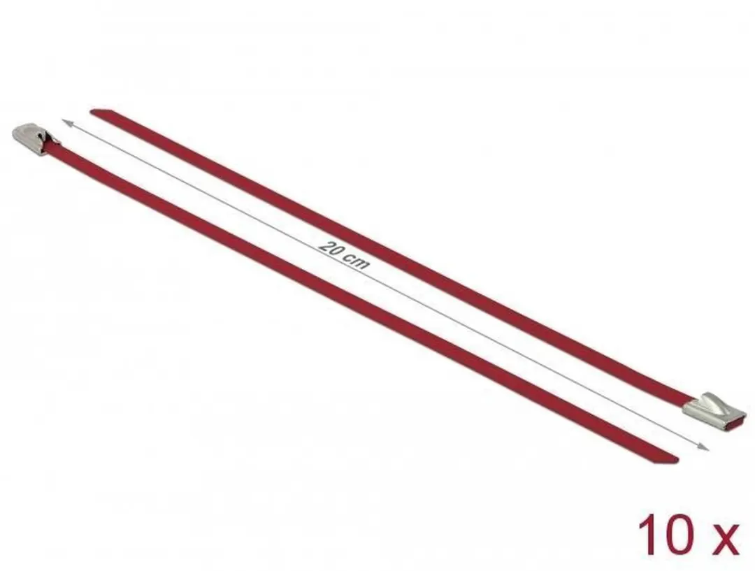 Delock Roestvrijstalen Kabelbinders 200x4,6mm - Rood - 10 Stuks