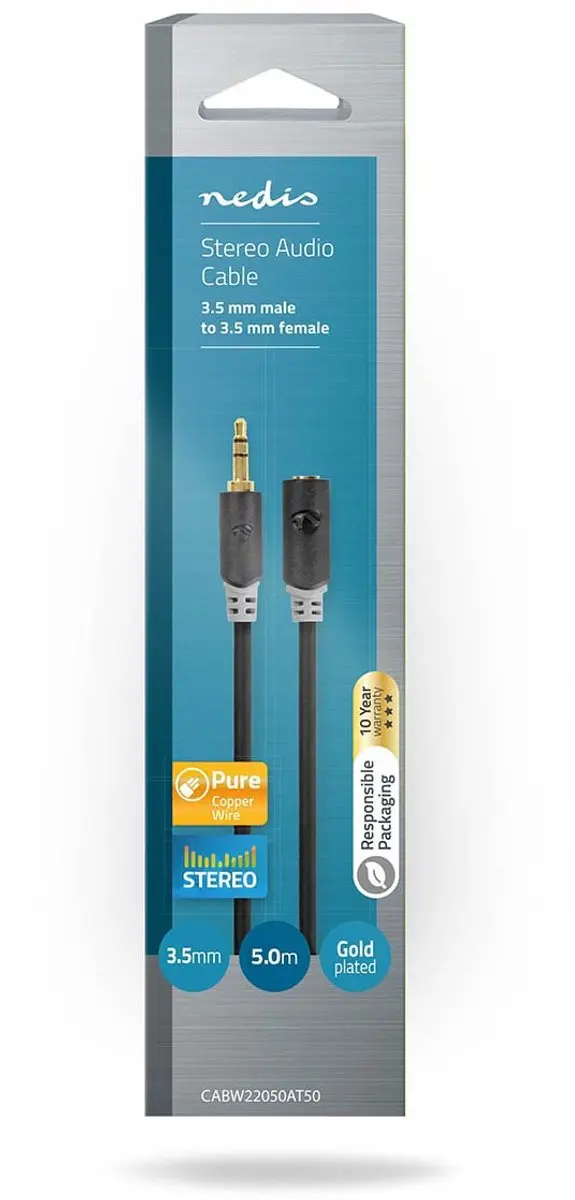 Nedis Stereo-Audiokabel 3,5mm M/F - 5m - Verguld - Antraciet