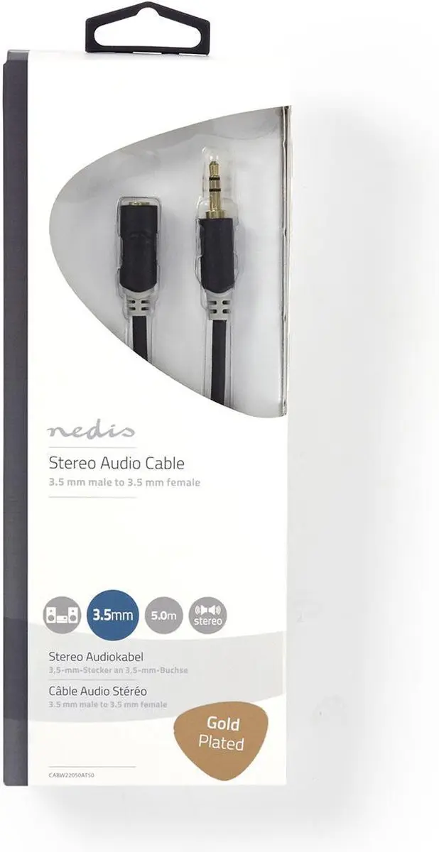 Nedis Stereo-Audiokabel 3,5mm M/F - 5m - Verguld - Antraciet