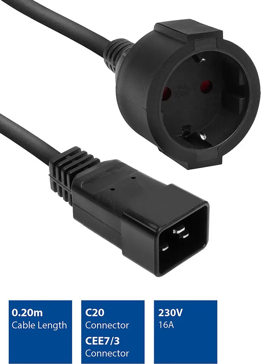 ACT Netsnoer C20 IEC 60320 - AK5251 - 0,2m - Zwart