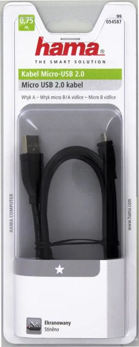 Hama USB A naar Micro B Kabel 0.75m - Zwart