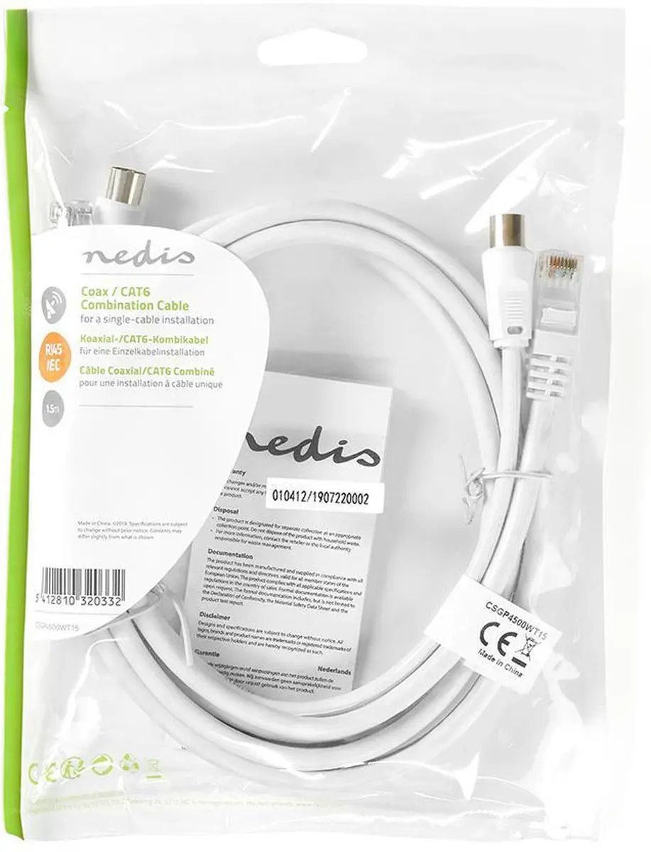 Nedis Coax-CAT6 Combikabel CSGL4500WT15 - 1.5m - Wit