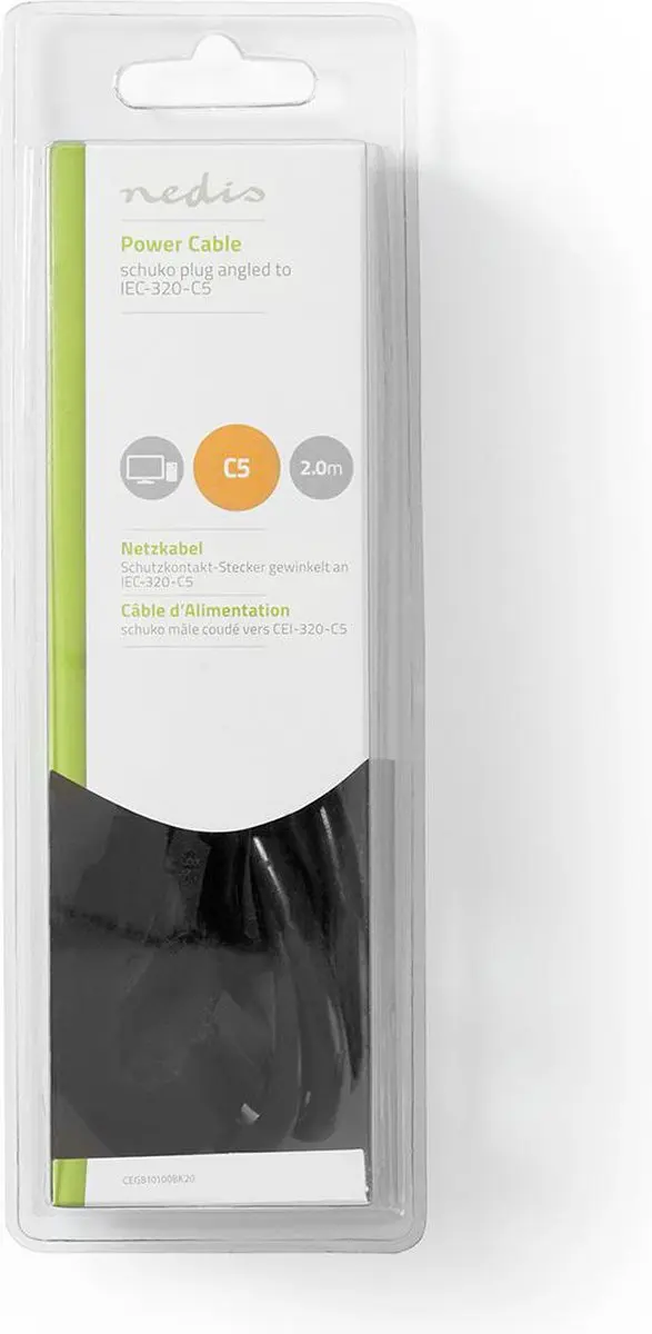 Nedis Stroomkabel Type F CEGB10100BK20 - 2m - Gehoekt