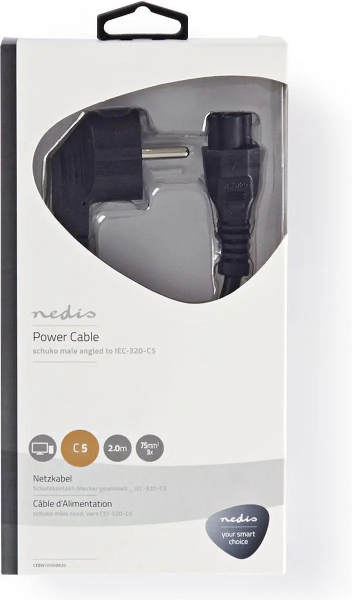 Nedis Stroomkabel Type F CEGB10100BK20 - 2m - Gehoekt - afbeelding 6 van 6