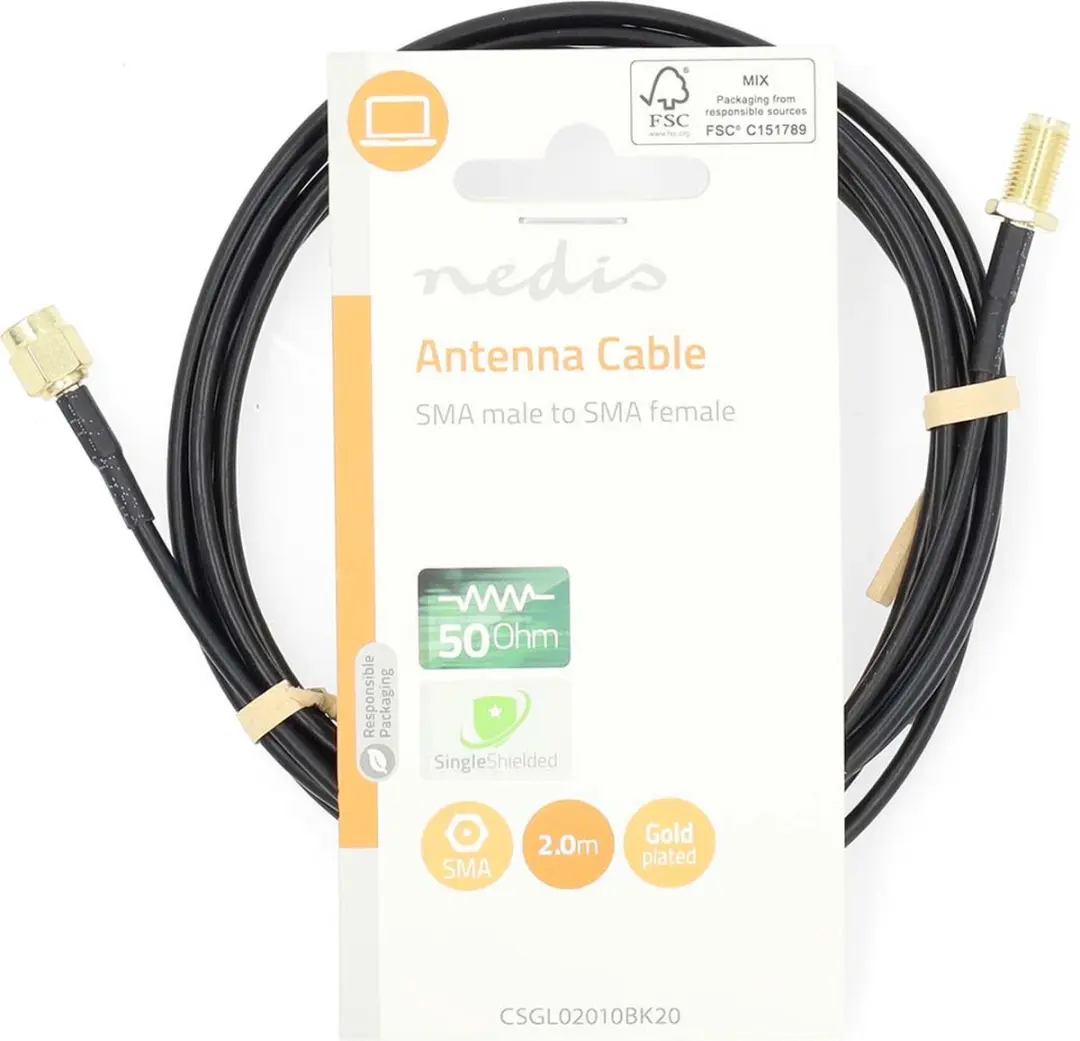 Nedis SMA Antennekabel CSGL02010BK20 - Verguld - 2m - Zwart