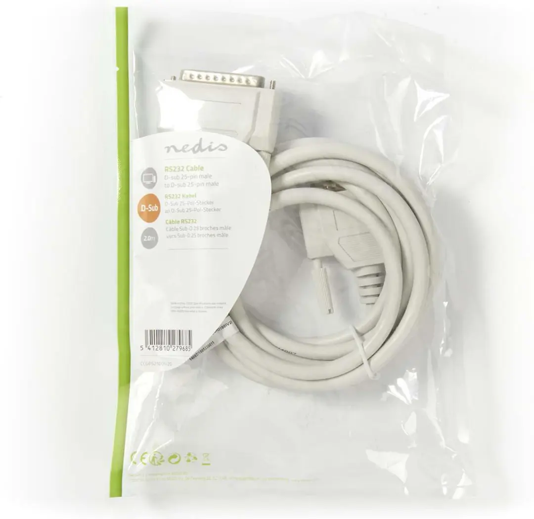 Nedis D-SUB 25-Pins Seriële Kabel 2m - Ivoor