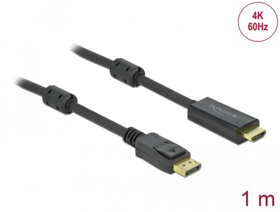 Delock DisplayPort naar HDMI Kabel 4K 60Hz 1m - Zwart