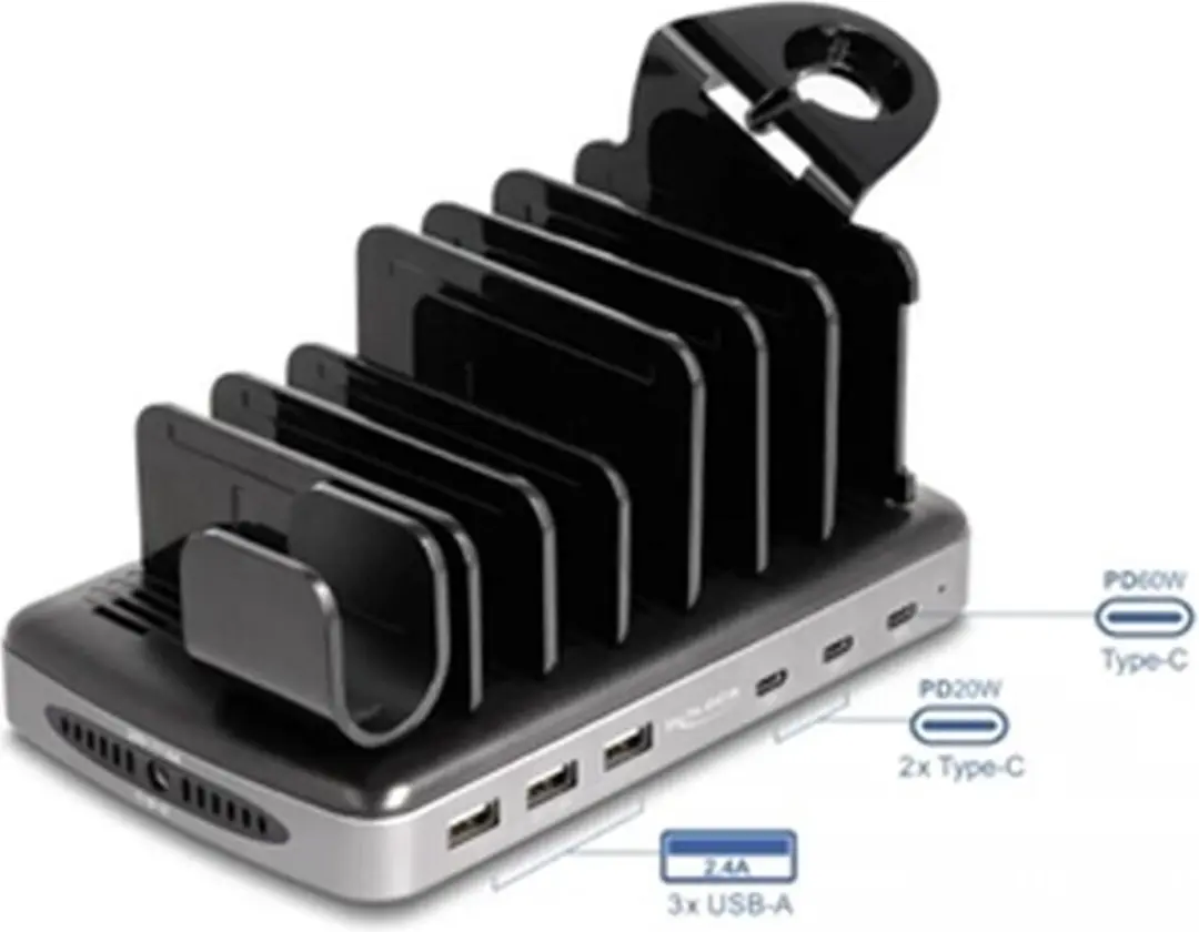 Delock USB Laadstation 18429 - 6 Poorten 112W - Zwart/Grijs