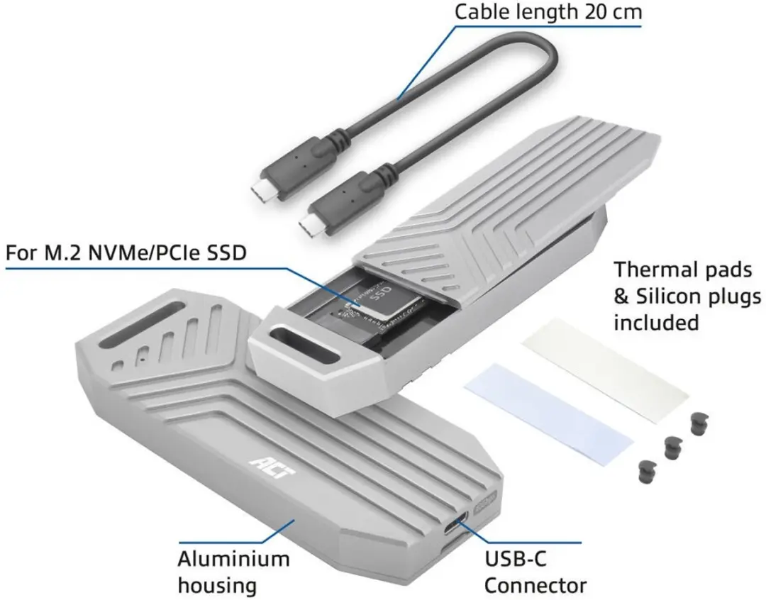 ACT AC1625 M.2 2280 NVMe SSD Behuizing - Aluminium