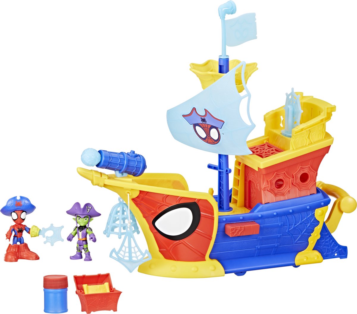Hasbro Spider-Man piratenschip speelset met actiefiguren en bellen.