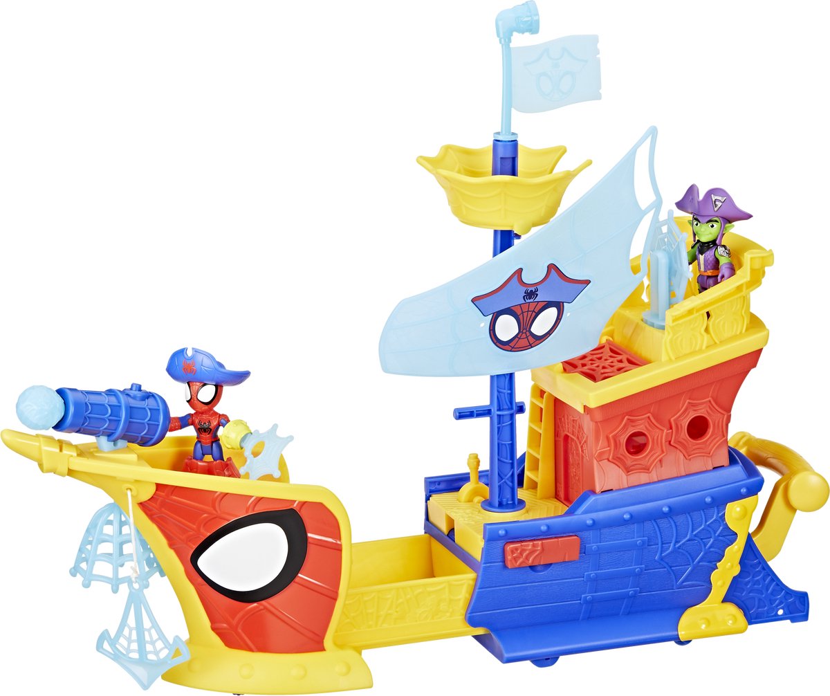 Hasbro Spider-Man piratenschip speelset met actiefiguren en bellen.