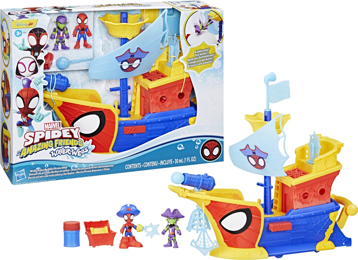 Hasbro Spider-Man piratenschip speelset met actiefiguren en bellen.