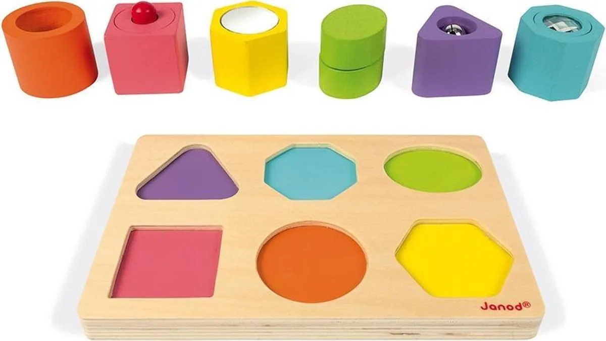 Janod I Wood 5332 Vorm En Geluid Puzzel - 6 Stuks - Multi