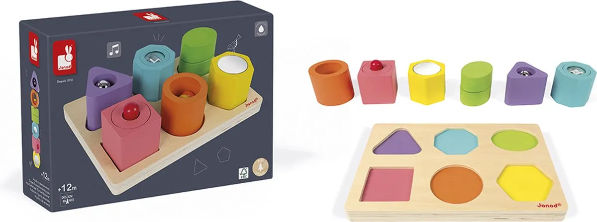 Janod I Wood 5332 Vorm En Geluid Puzzel - 6 Stuks - Multi