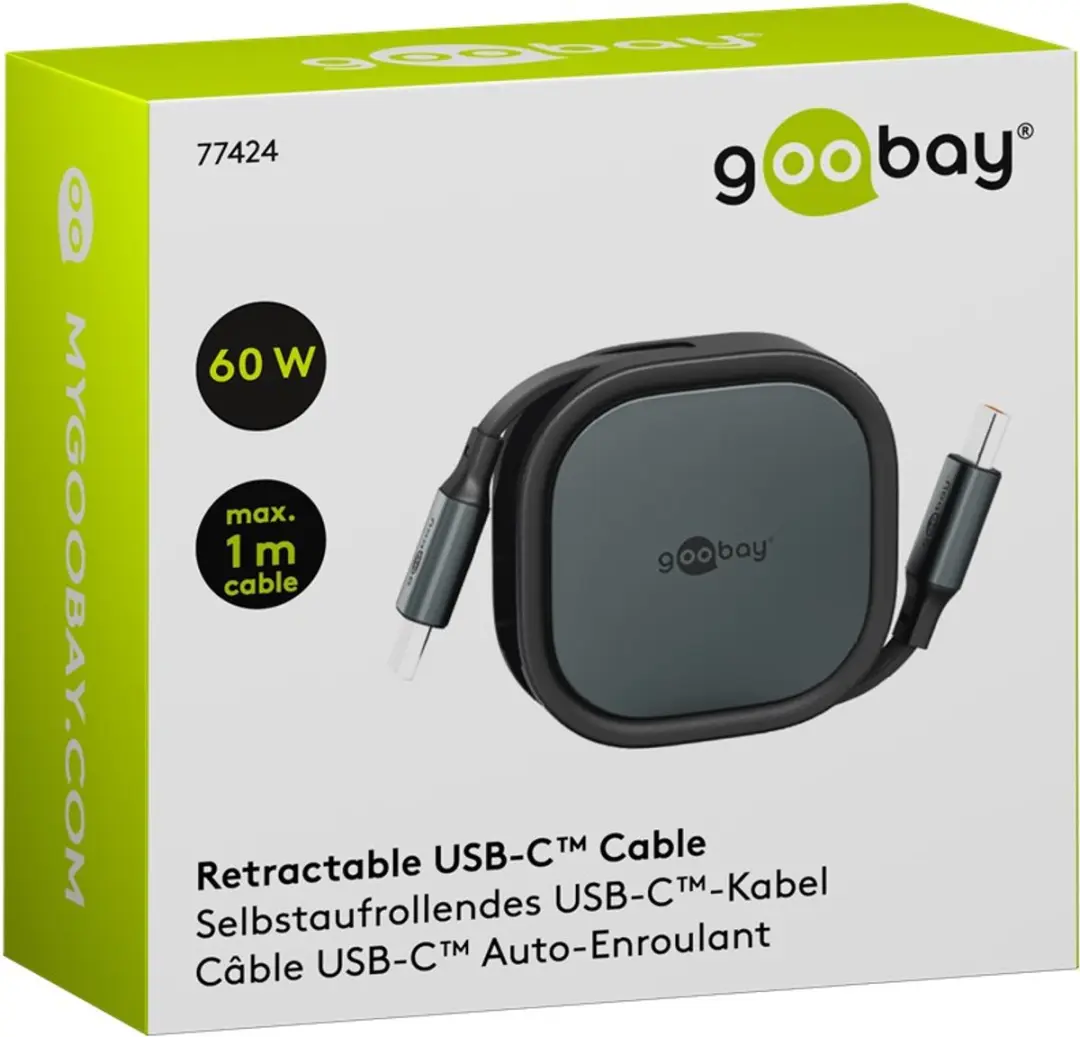Goobay USB-C Uittrekbare Kabel 15W - 1m - Zwart