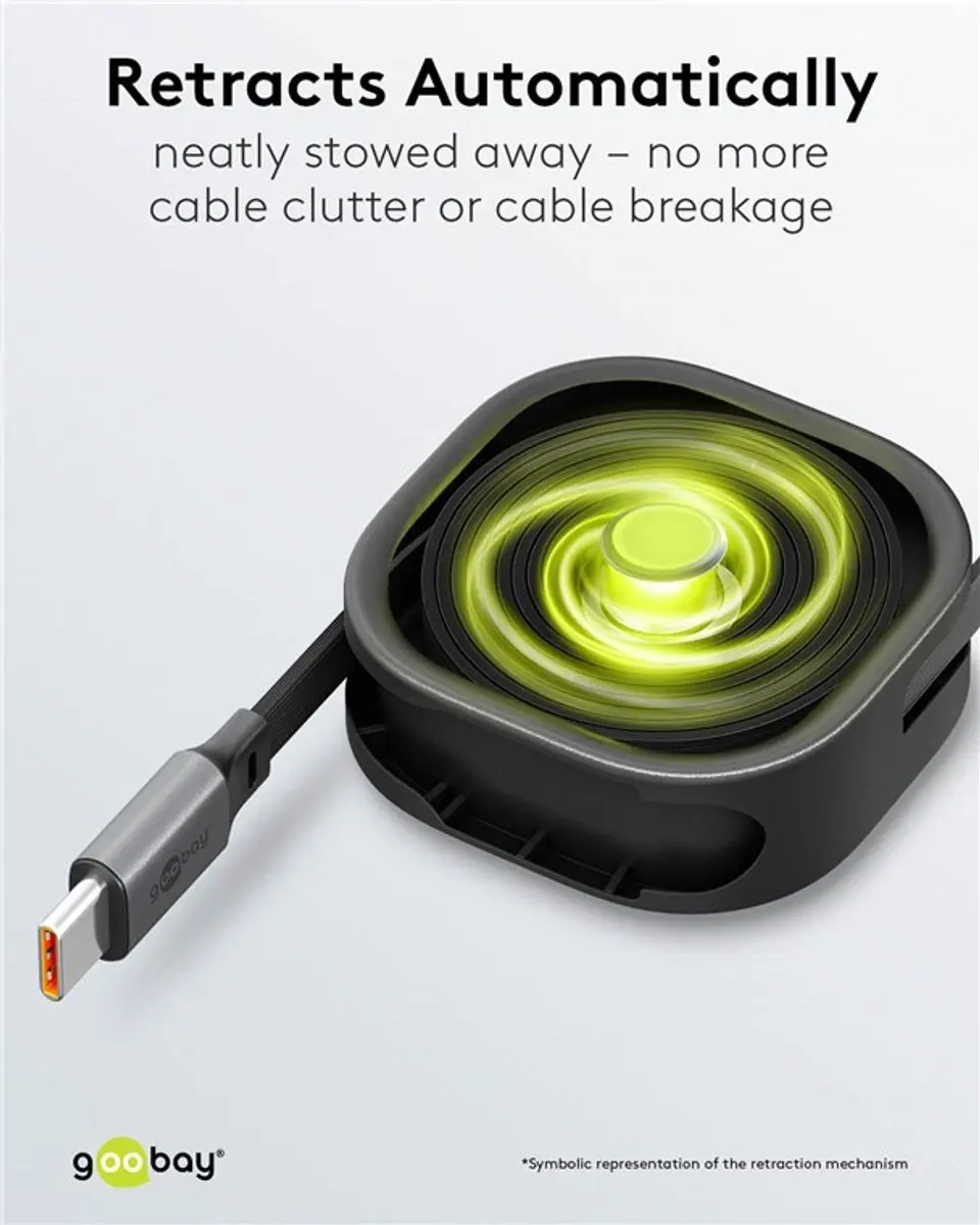 Goobay USB-C Uittrekbare Kabel 15W - 1m - Zwart