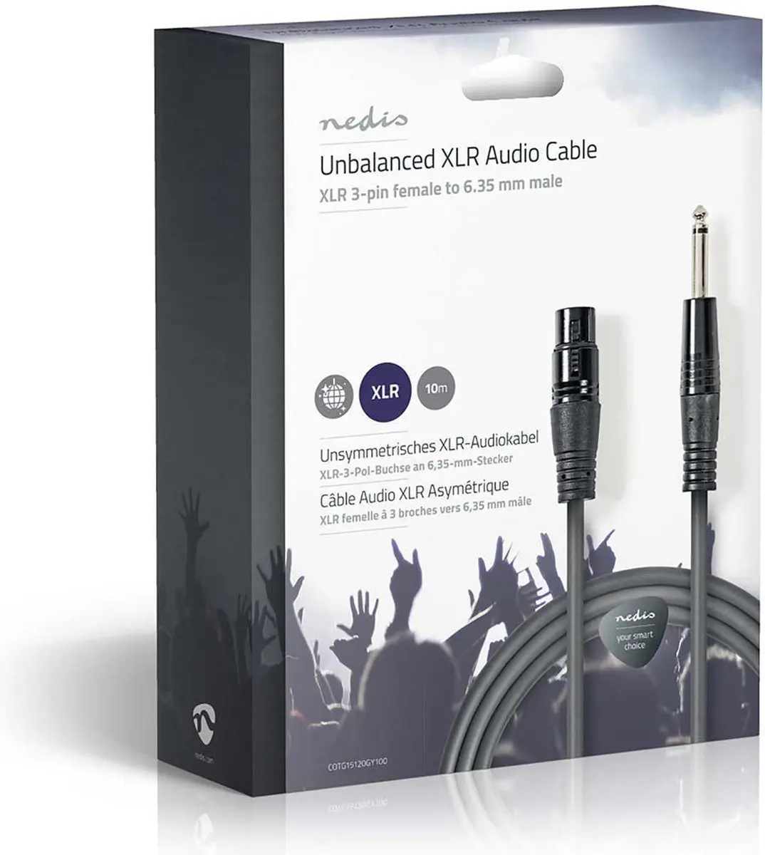 Nedis XLR 3-Pins Audiokabel 10m - Donkergrijs