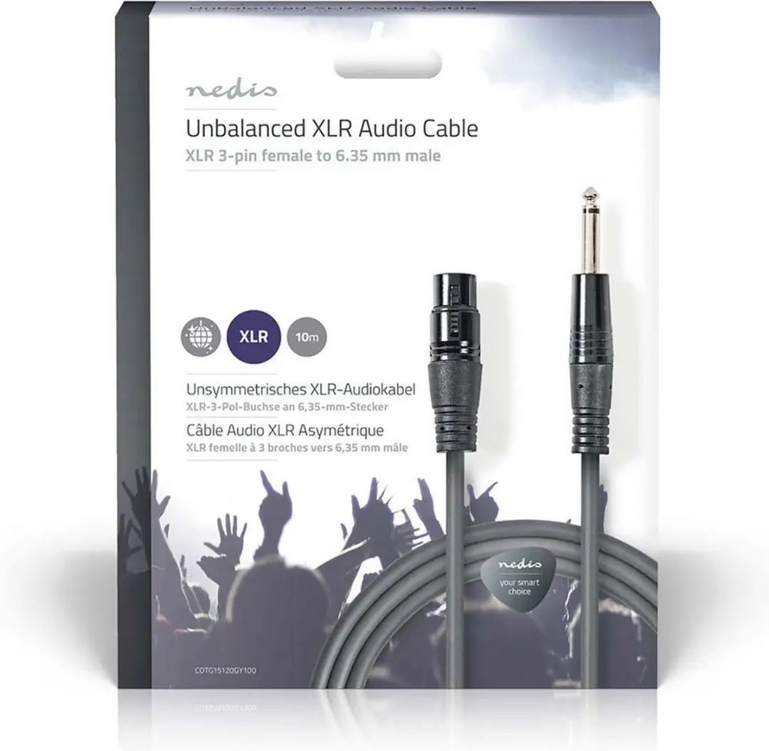 Nedis XLR 3-Pins Audiokabel 10m - Donkergrijs