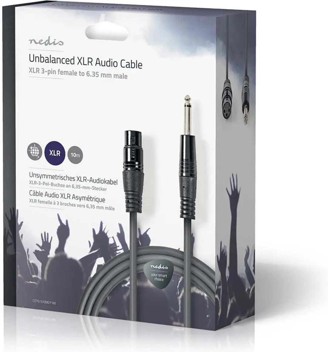 Nedis XLR 3-Pins Audiokabel 10m - Donkergrijs