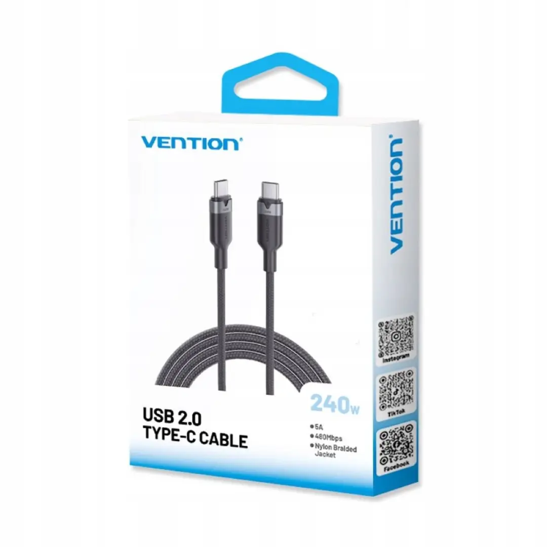 Vention USB-C 2.0 Kabel 240W PD 5A 1m - Zwart