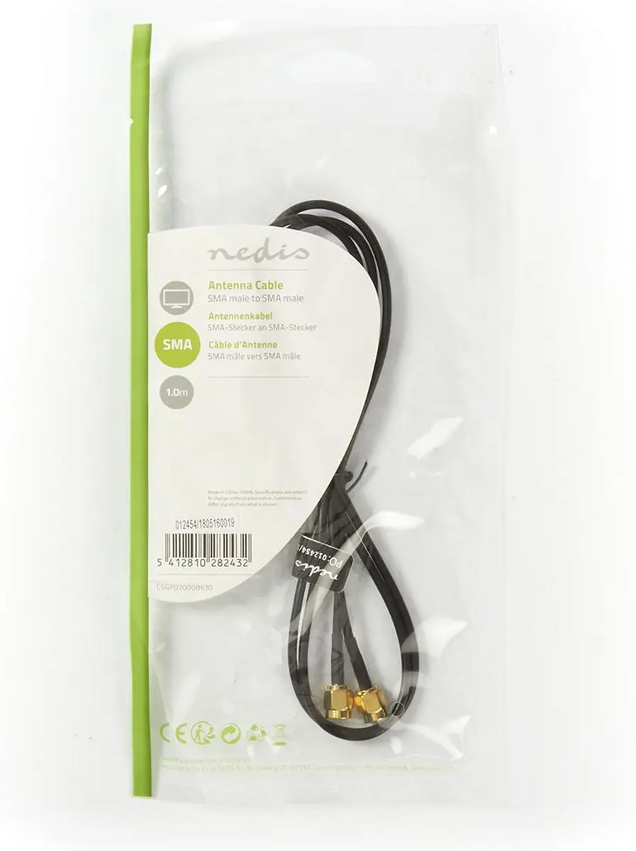 Nedis SMA Antennekabel CSGL02000BK10 - 1m - Verguld - Zwart