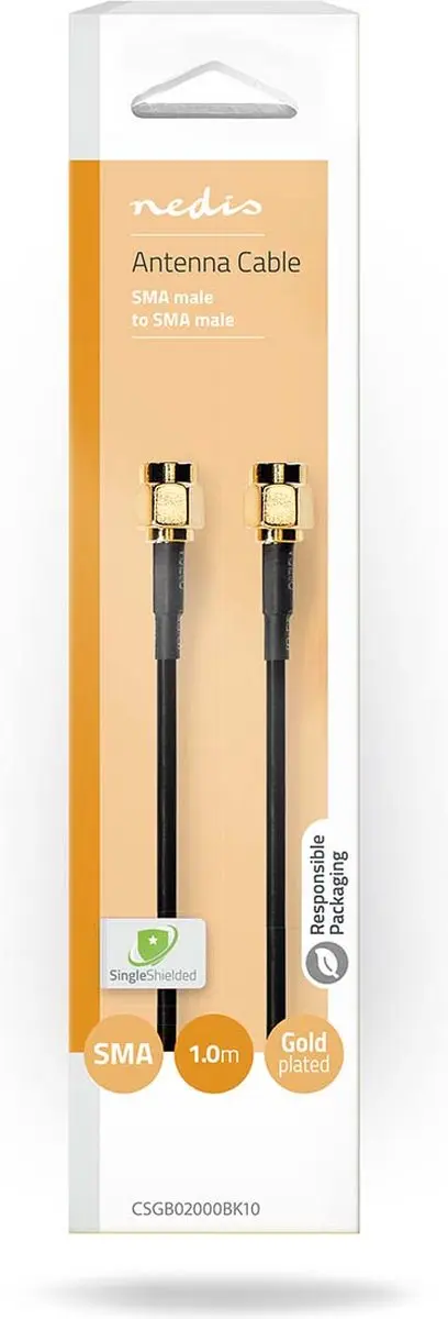 Nedis SMA Antennekabel CSGL02000BK10 - 1m - Verguld - Zwart