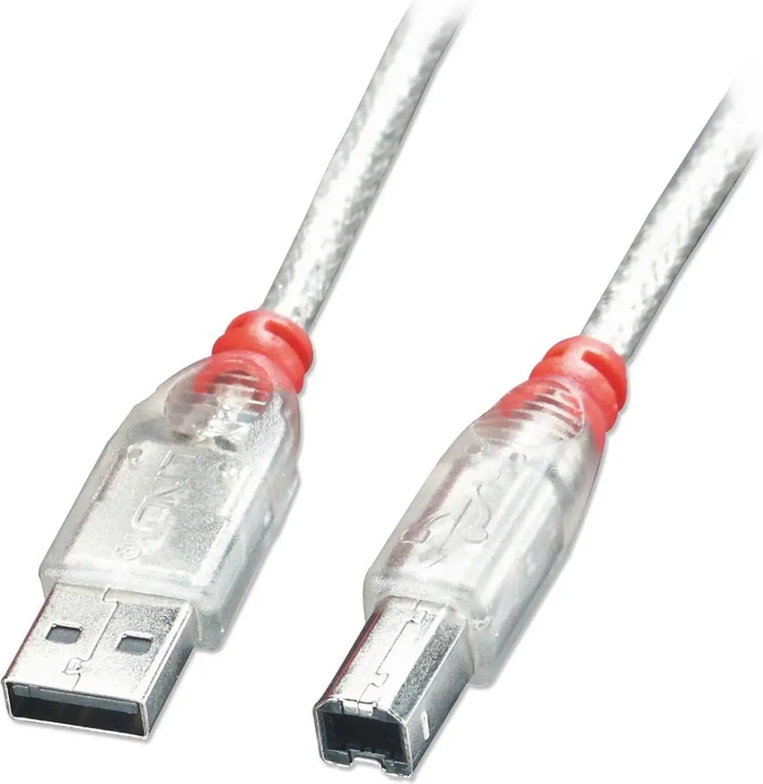 Lindy USB 2.0 USB-A naar USB-B Kabel 2m - Transparant