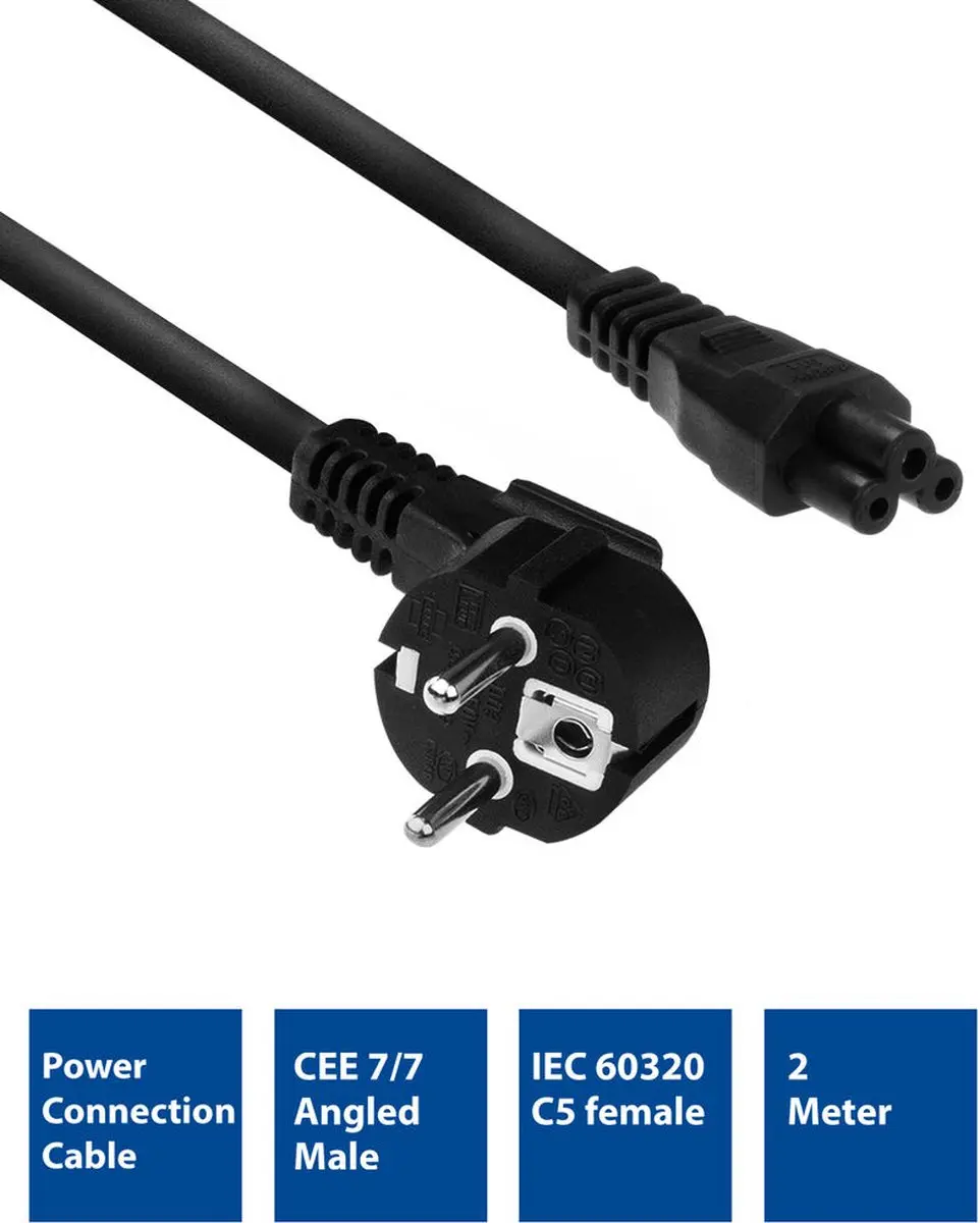 ACT AC3310 Voedingsaansluitkabel CEE7/7-C5 2m - Zwart