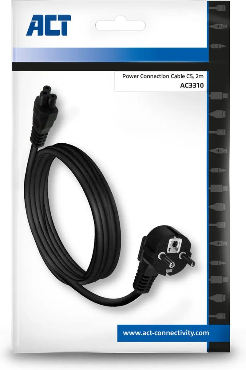 ACT AC3310 Voedingsaansluitkabel CEE7/7-C5 2m - Zwart - afbeelding 6 van 6