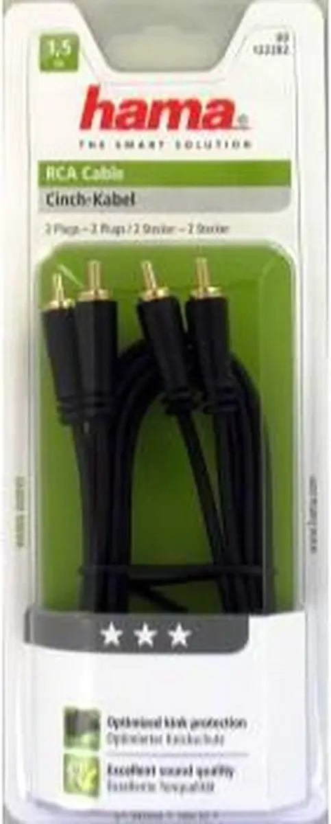 Hama Audiokabel 2x Cinch 1.5m - Zwart